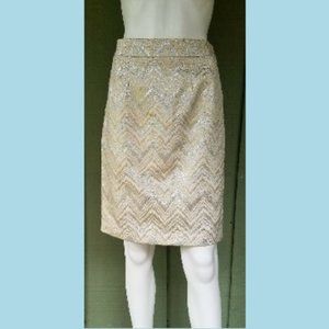 TRINA TURK Silver Gold Metallic Zig Zag Skirt 6
